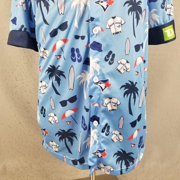 Toronto Blue Jays Shirt Mens XL Blue MLB Baseball Hawaiian Button Up Tropical - Picture 3 of 16